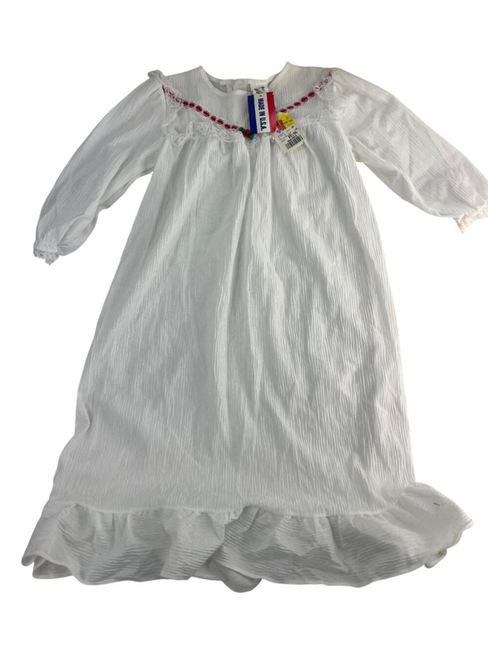 VTG Moon Beams Girls White Cottagecore Nightgown 3T USA Made Red Rose Trim